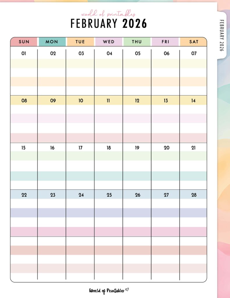 Printable February 2026 Calendar Design 314