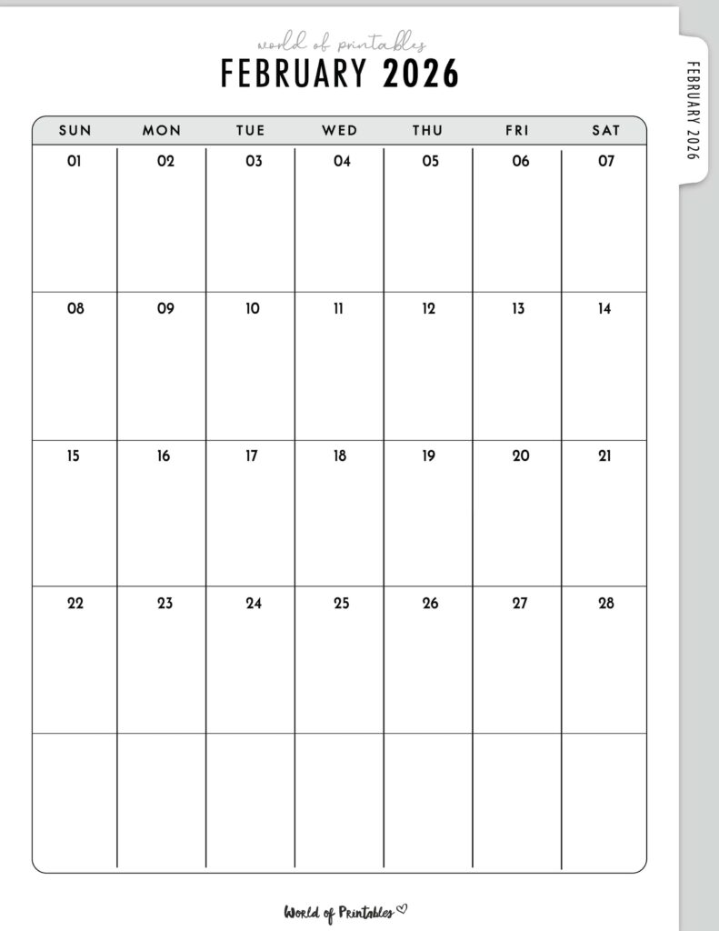 Printable February 2026 Calendar Design 317