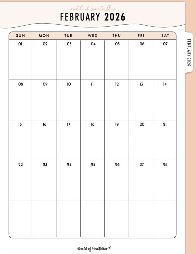 Printable February 2026 Calendar Design 318