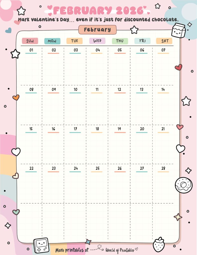 Printable February 2026 Calendar Design 319