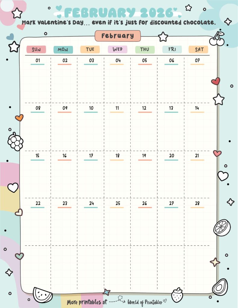 Printable February 2026 Calendar Design 322