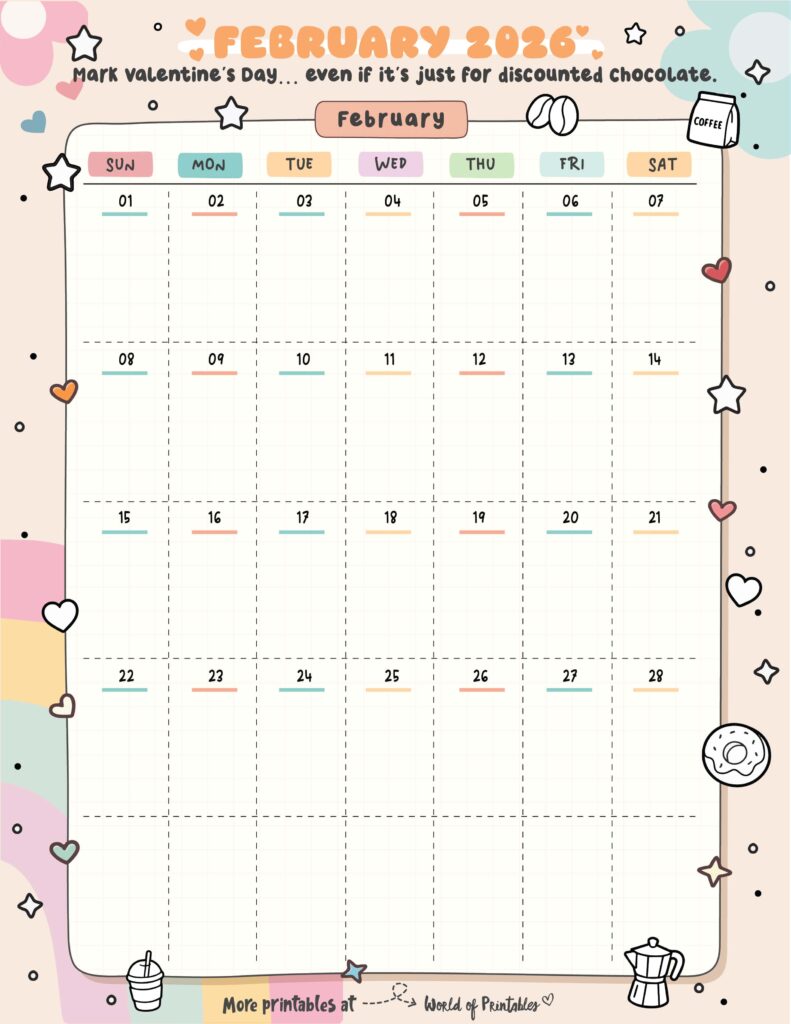Printable February 2026 Calendar Design 323