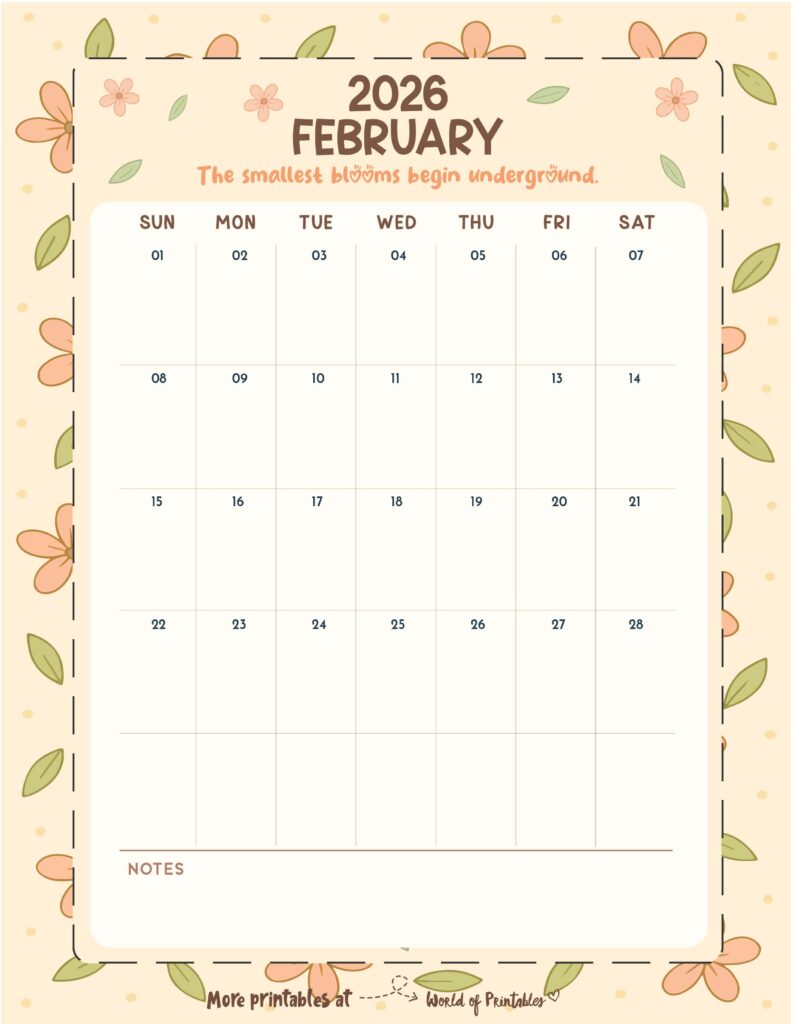 Printable February 2026 Calendar Design 327