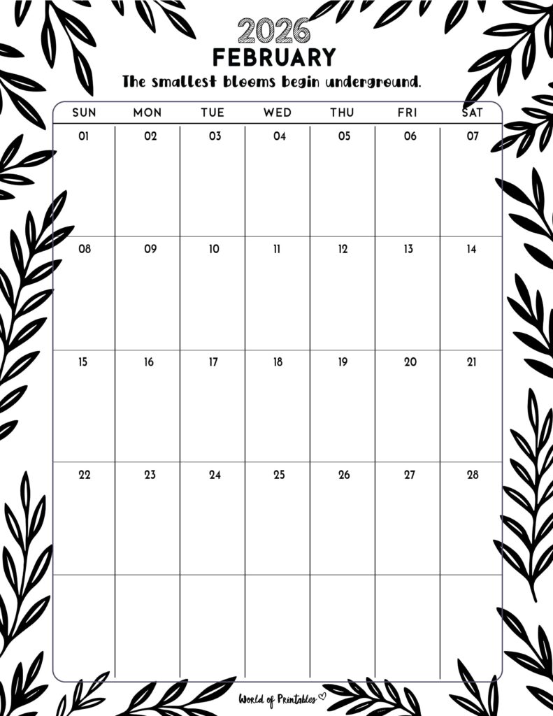 Printable February 2026 Calendar Design 328