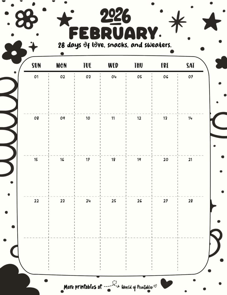 Printable February 2026 Calendar Design 329