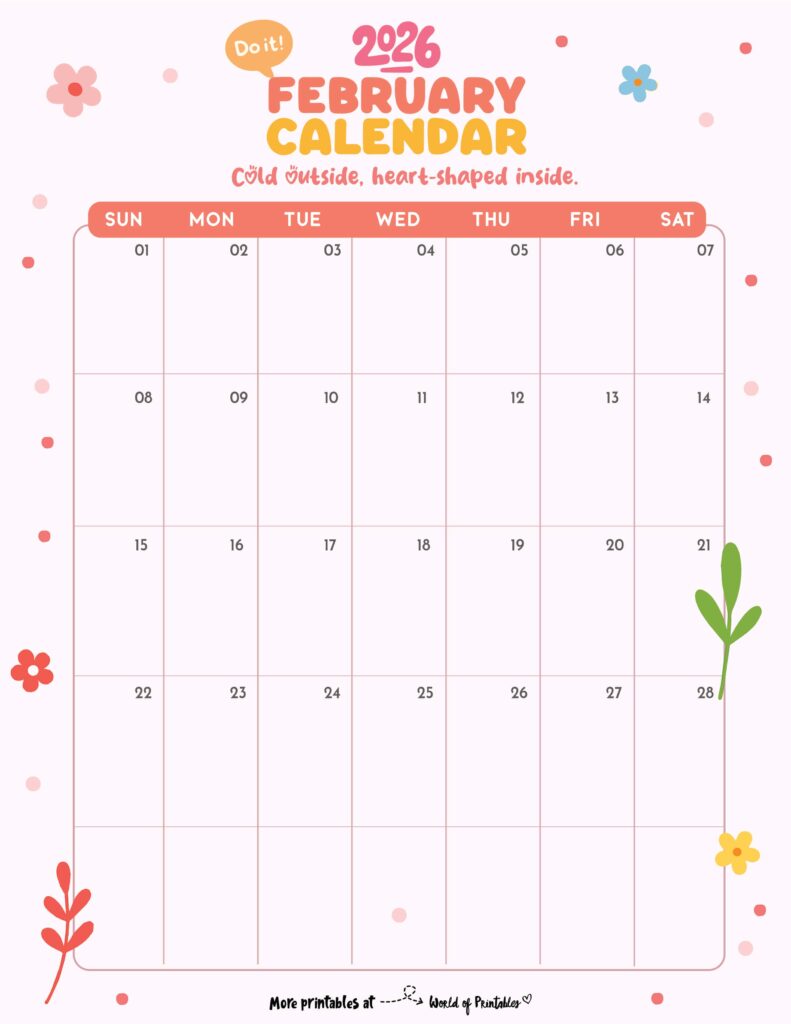 Printable February 2026 Calendar Design 330