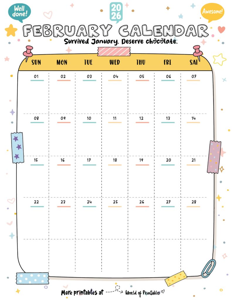 Printable February 2026 Calendar Design 335