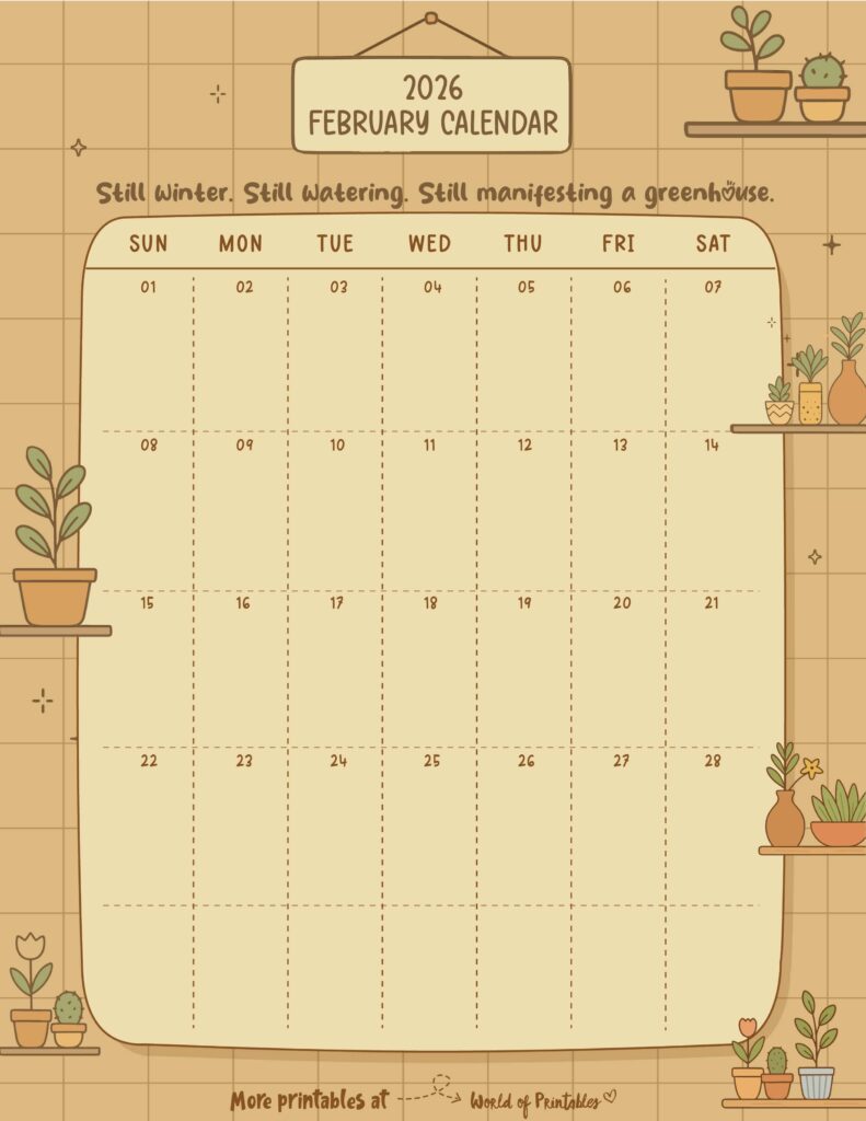Printable February 2026 Calendar Design 336