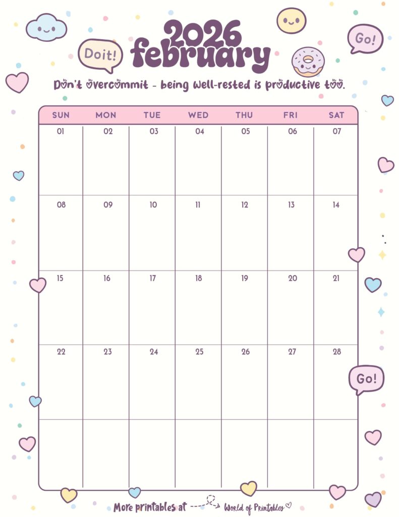 Printable February 2026 Calendar Design 339