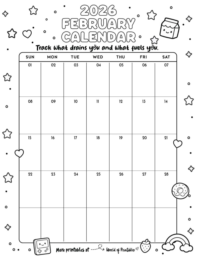 Printable February 2026 Calendar Design 340