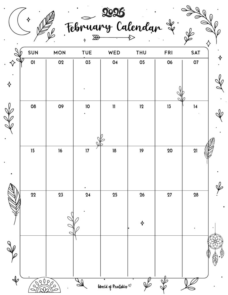 Printable February 2026 Calendar Design 341