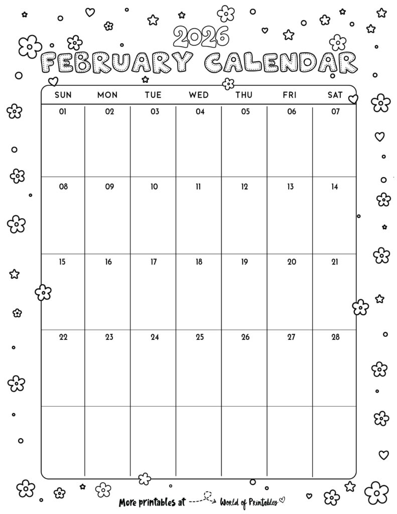 Printable February 2026 Calendar Design 342