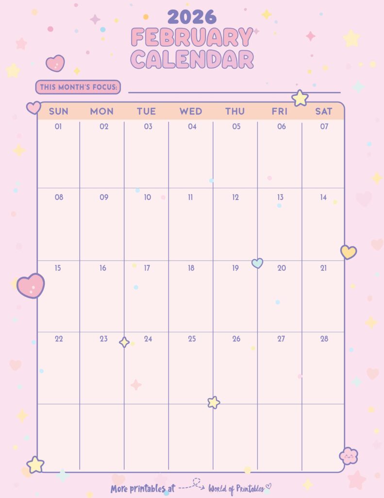 Printable February 2026 Calendar Design 343
