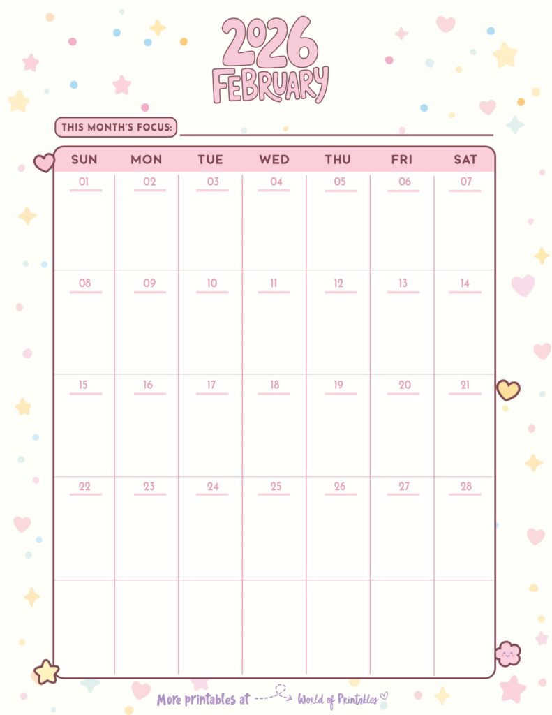 Printable February 2026 Calendar Design 344