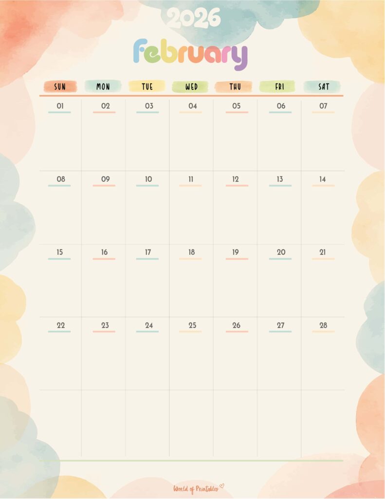 Printable February 2026 Calendar Design 346
