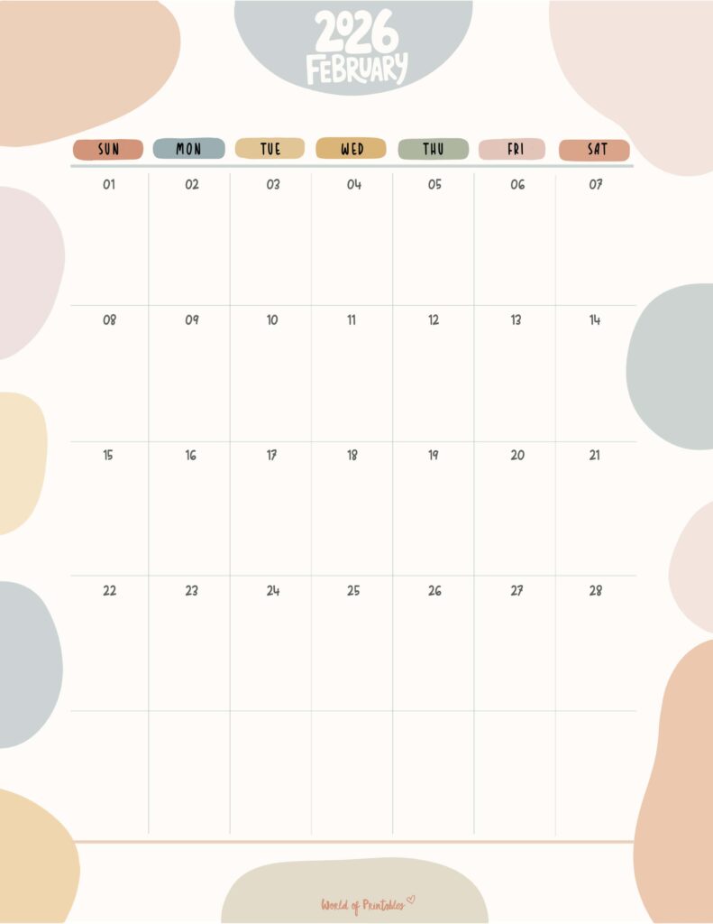 Printable February 2026 Calendar Design 347