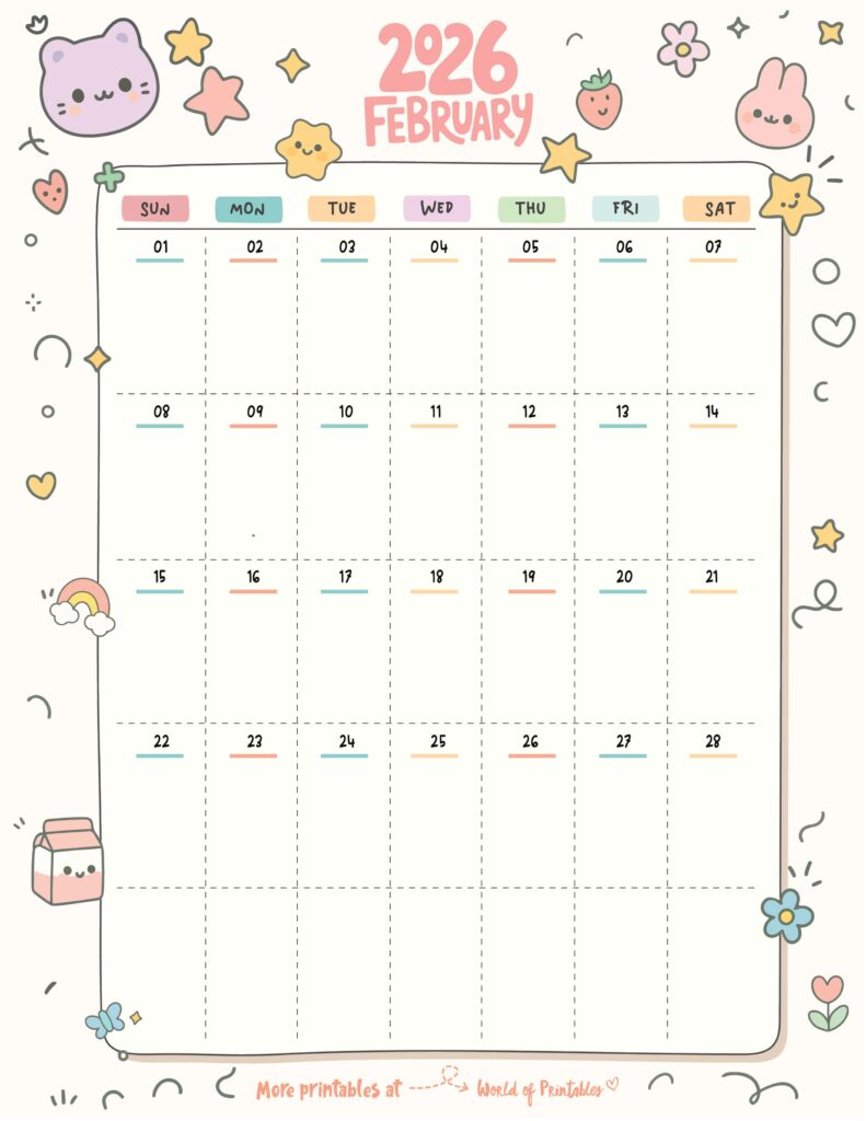 Printable February 2026 Calendar Design 352