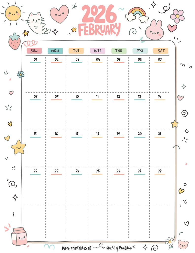 Printable February 2026 Calendar Design 353