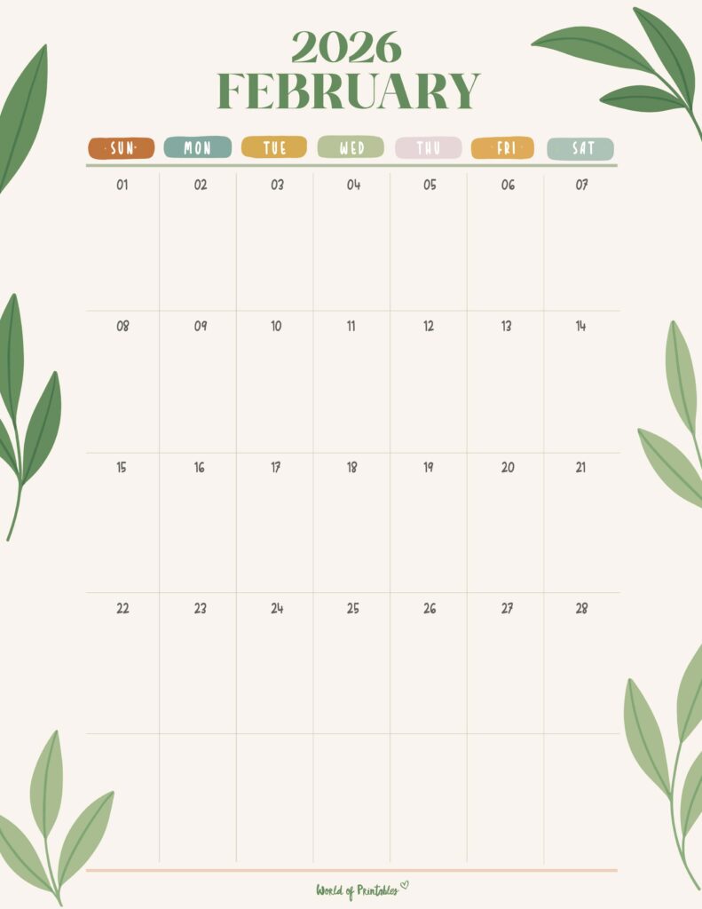 Printable February 2026 Calendar Design 354