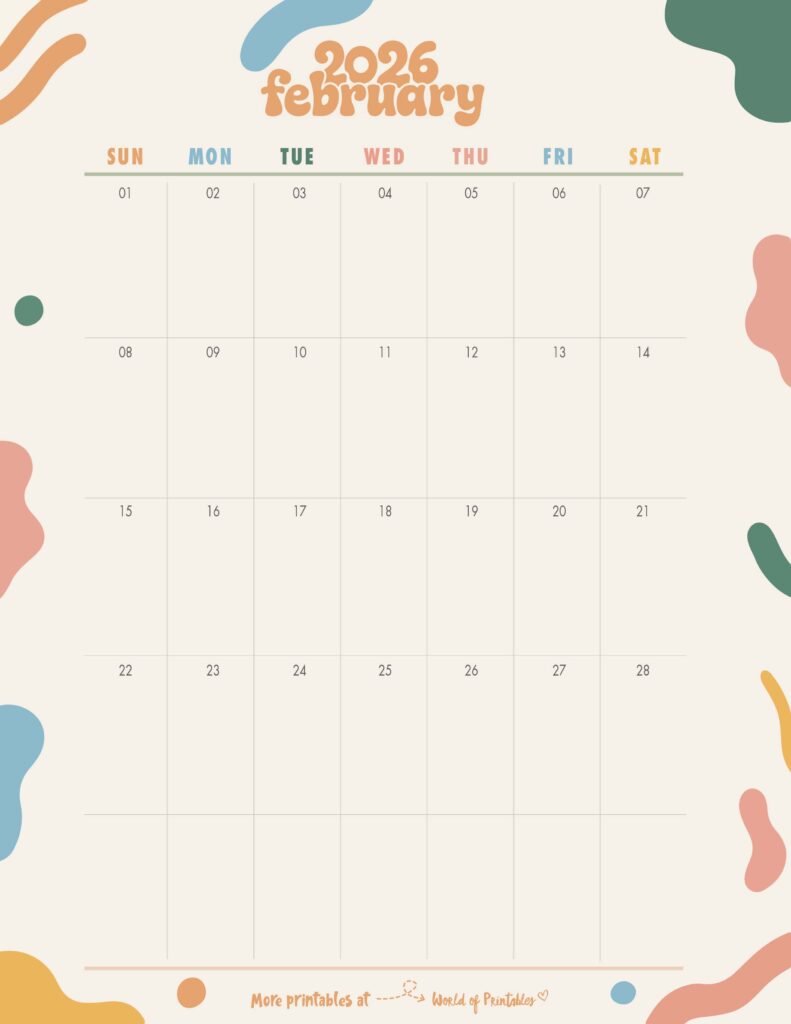 Printable February 2026 Calendar Design 355