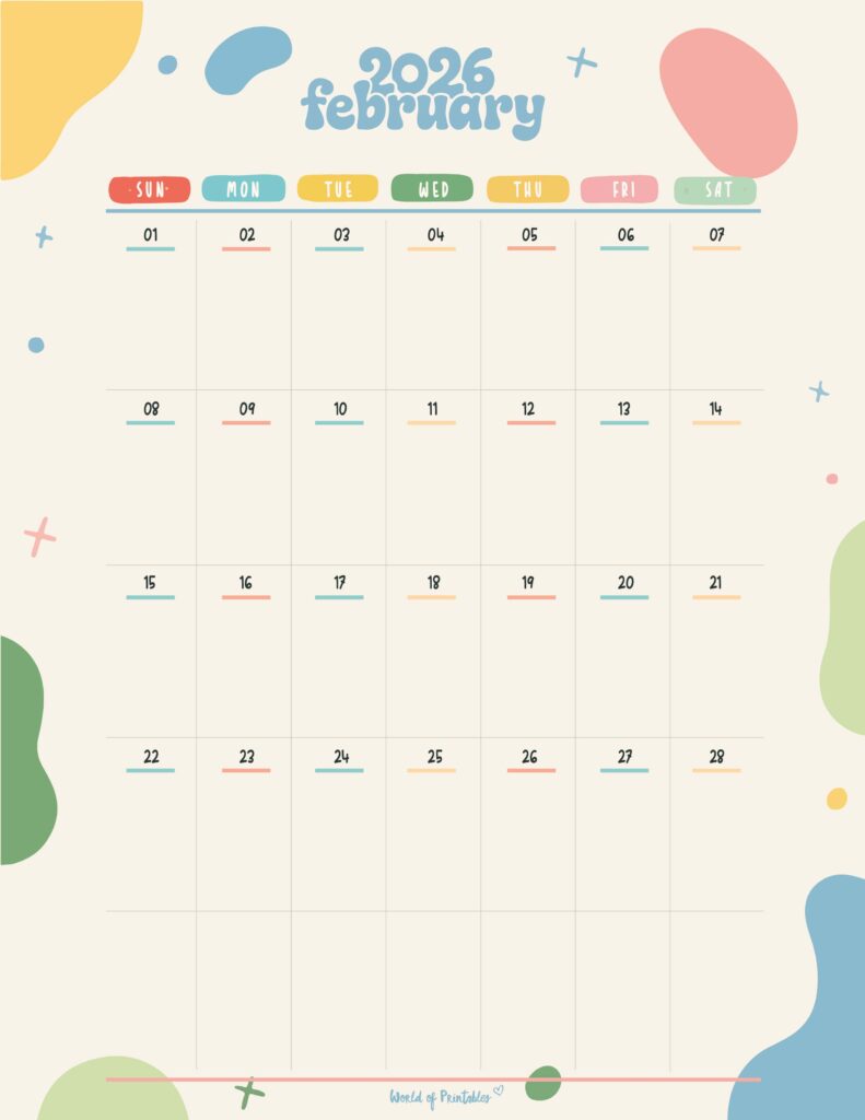 Printable February 2026 Calendar Design 356
