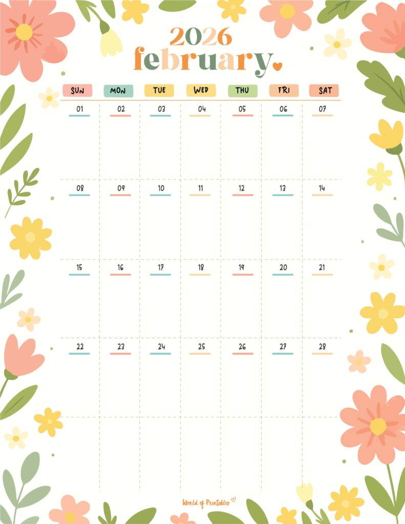 Printable February 2026 Calendar Design 359