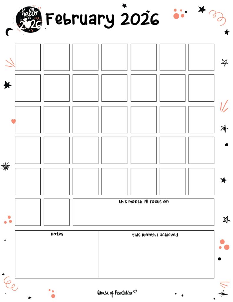 Printable February 2026 Calendar Design 361