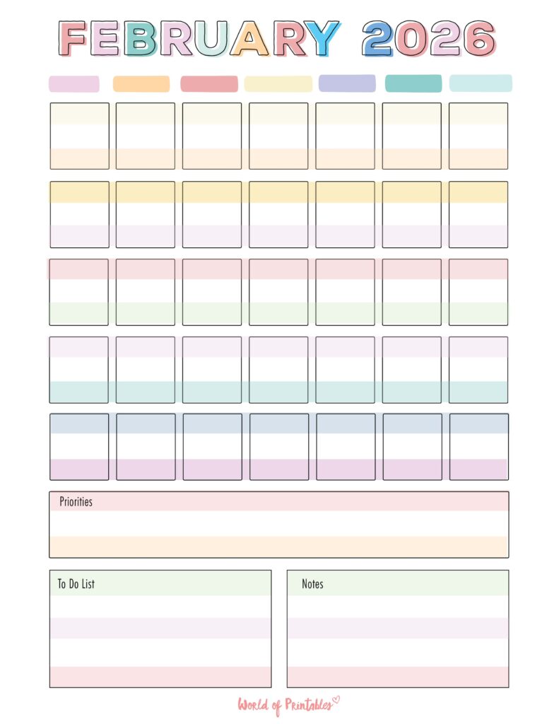 Printable February 2026 Calendar Design 363