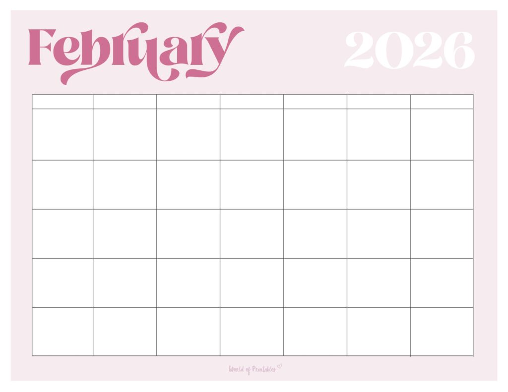 Printable February 2026 Calendar Design 365