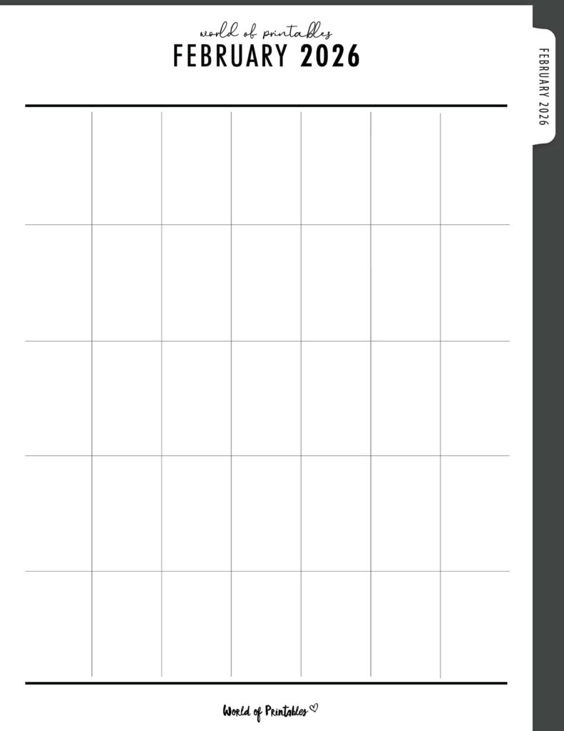 Printable February 2026 Calendar Design 369