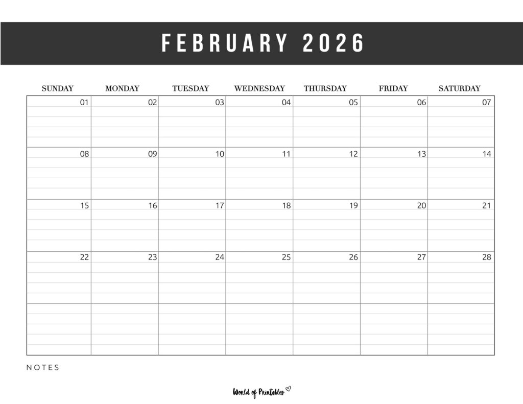 Printable February 2026 Calendar Design 372