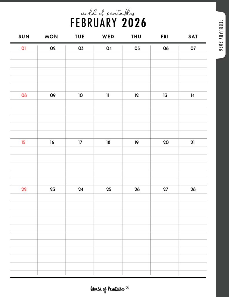 Printable February 2026 Calendar Design 373
