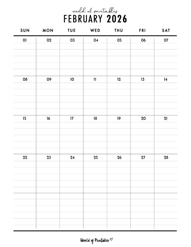 Printable February 2026 Calendar Design 374
