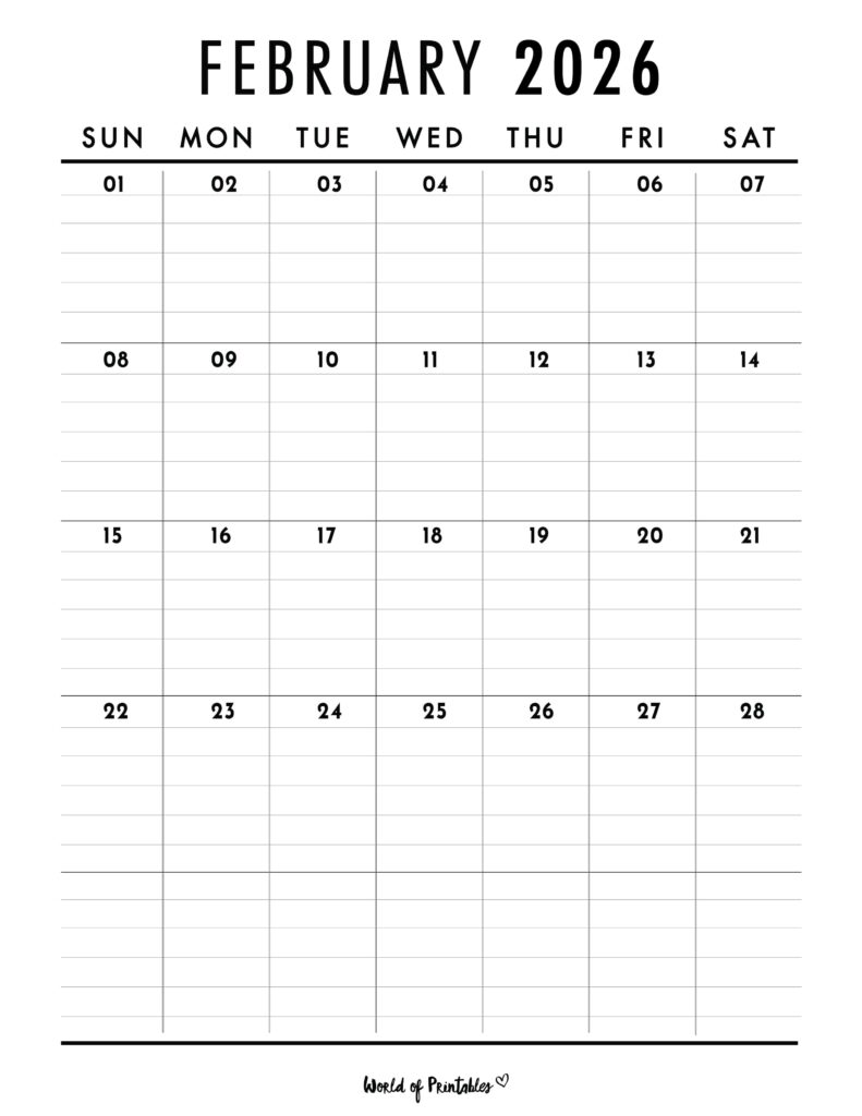 Printable February 2026 Calendar Design 375