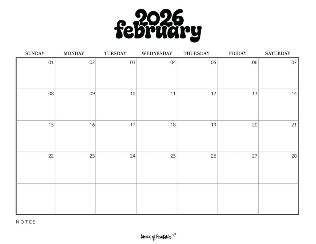 Printable February 2026 Calendar Design 377