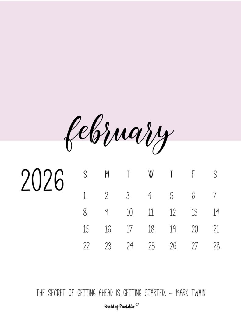 Printable February 2026 Calendar Design 54