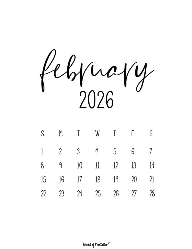 Printable February 2026 Calendar Design 63