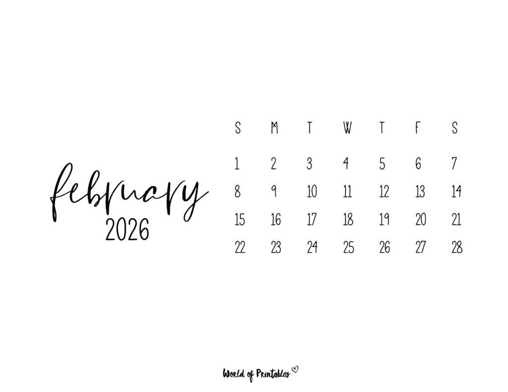 Printable February 2026 Calendar Design 63 alt