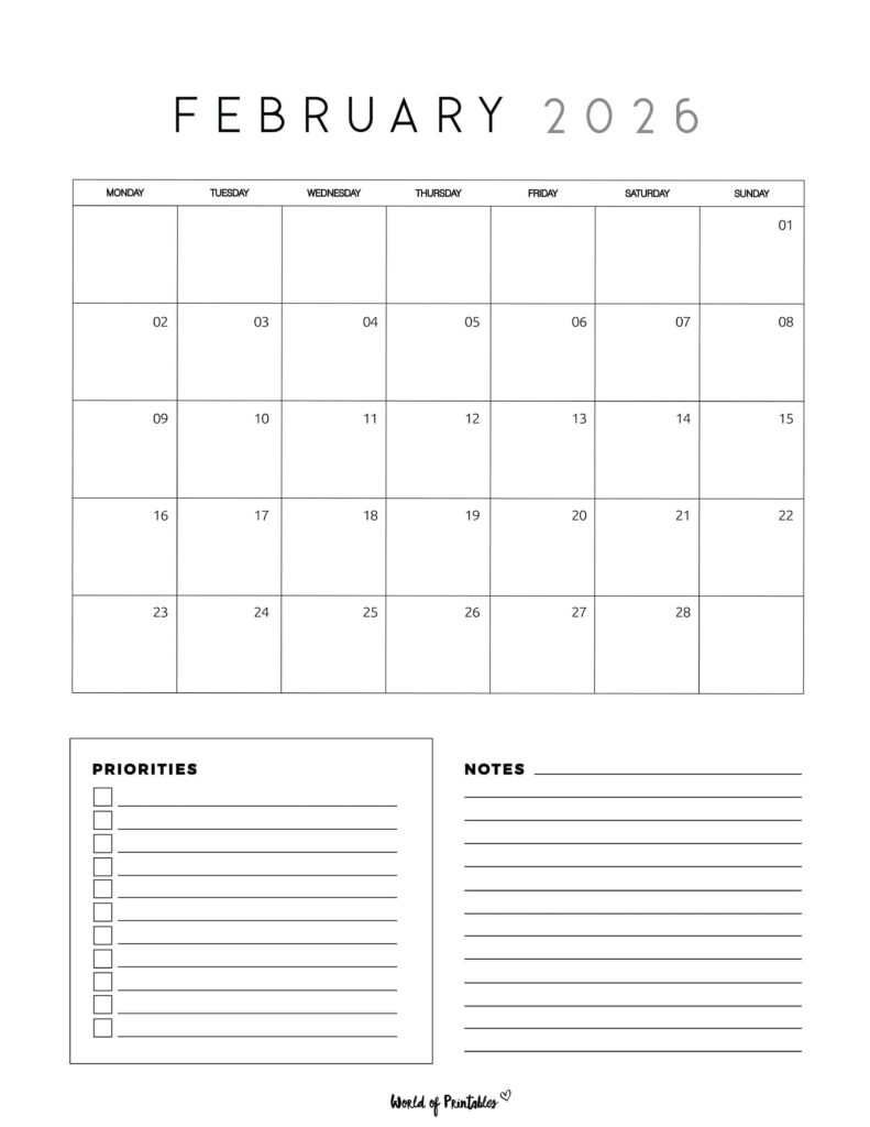 Printable February 2026 Calendar Design 64