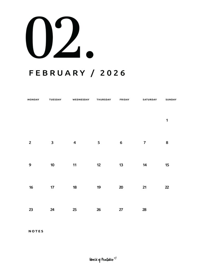 Printable February 2026 Calendar Design 65