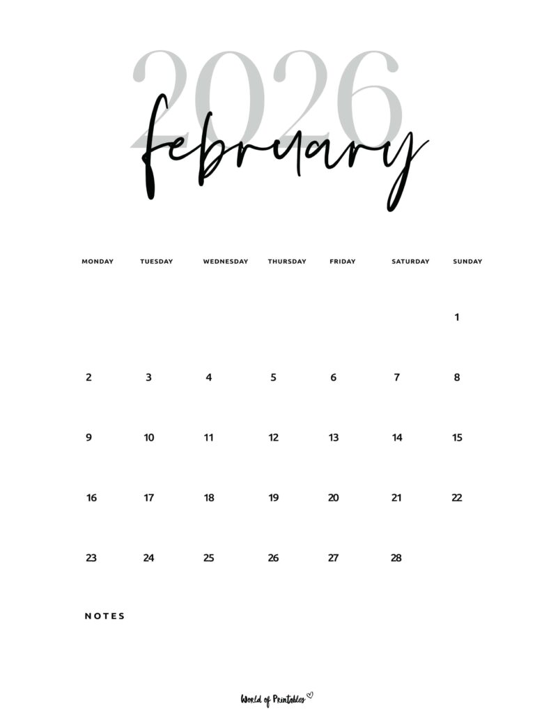 Printable February 2026 Calendar Design 66