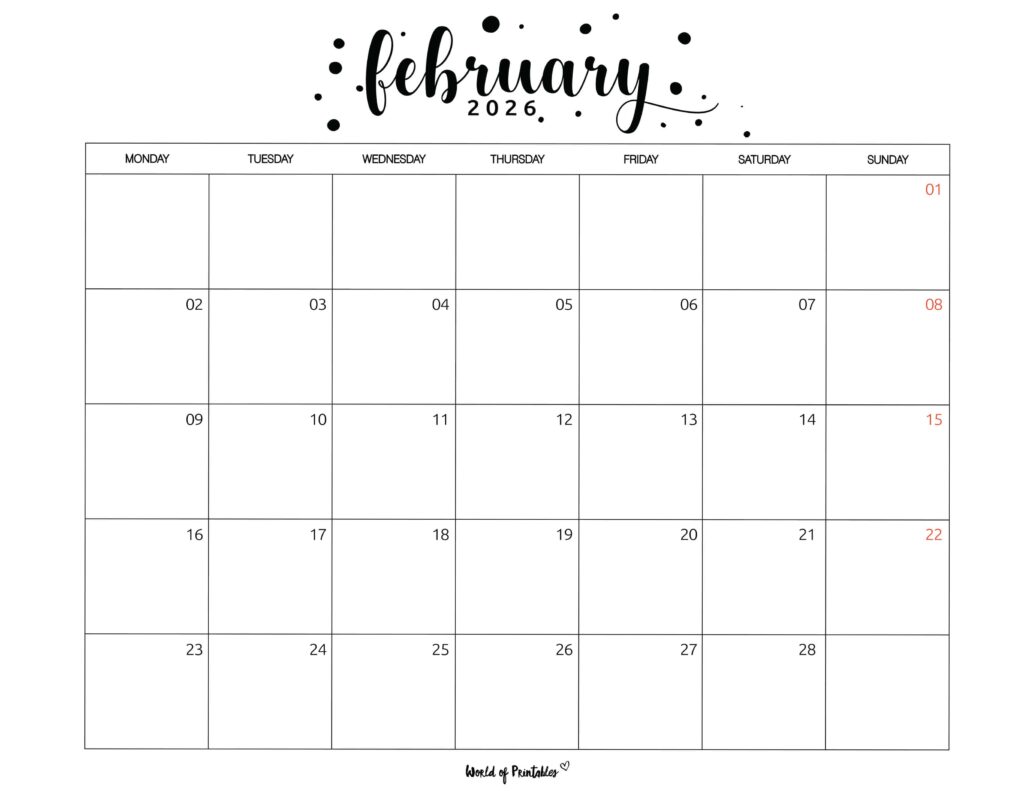 Printable February 2026 Calendar Design 67