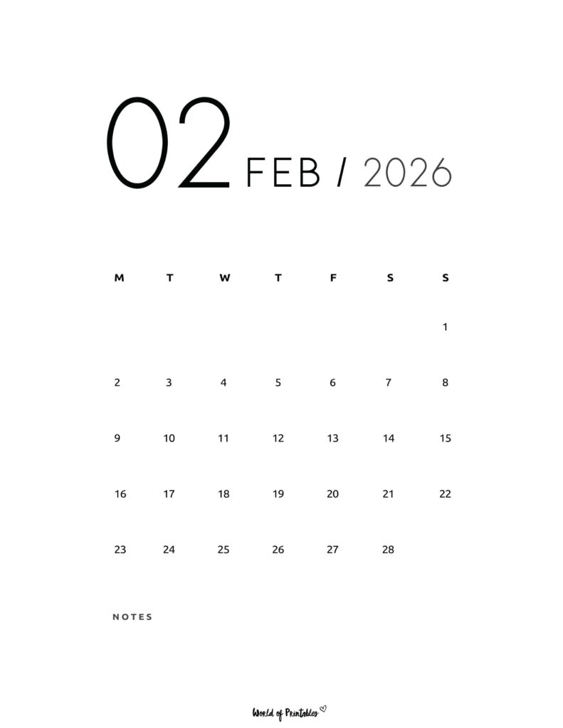 Printable February 2026 Calendar Design 69