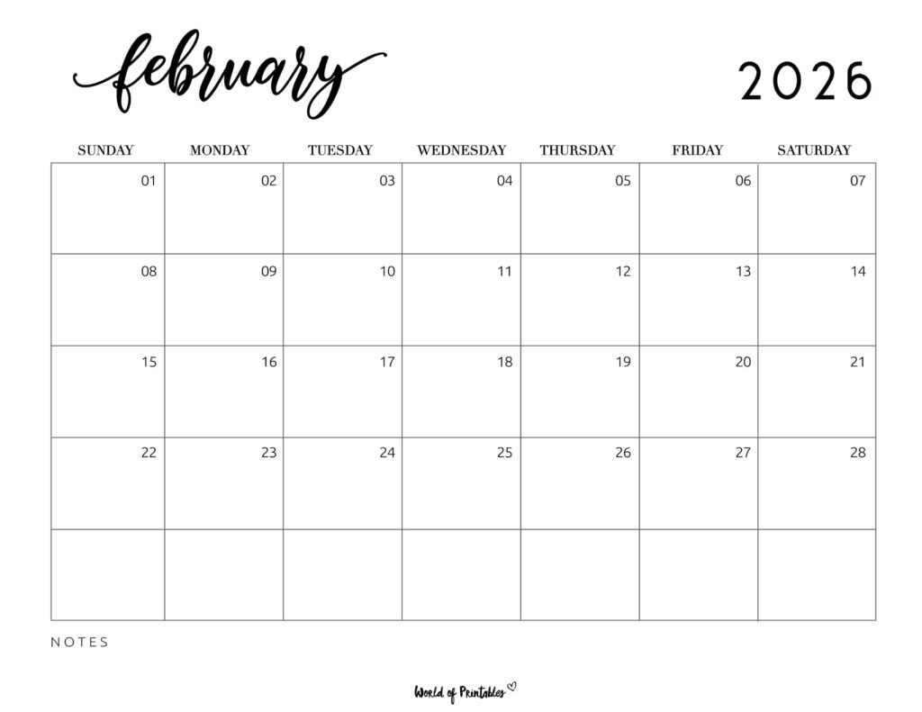 Printable February 2026 Calendar Design 7