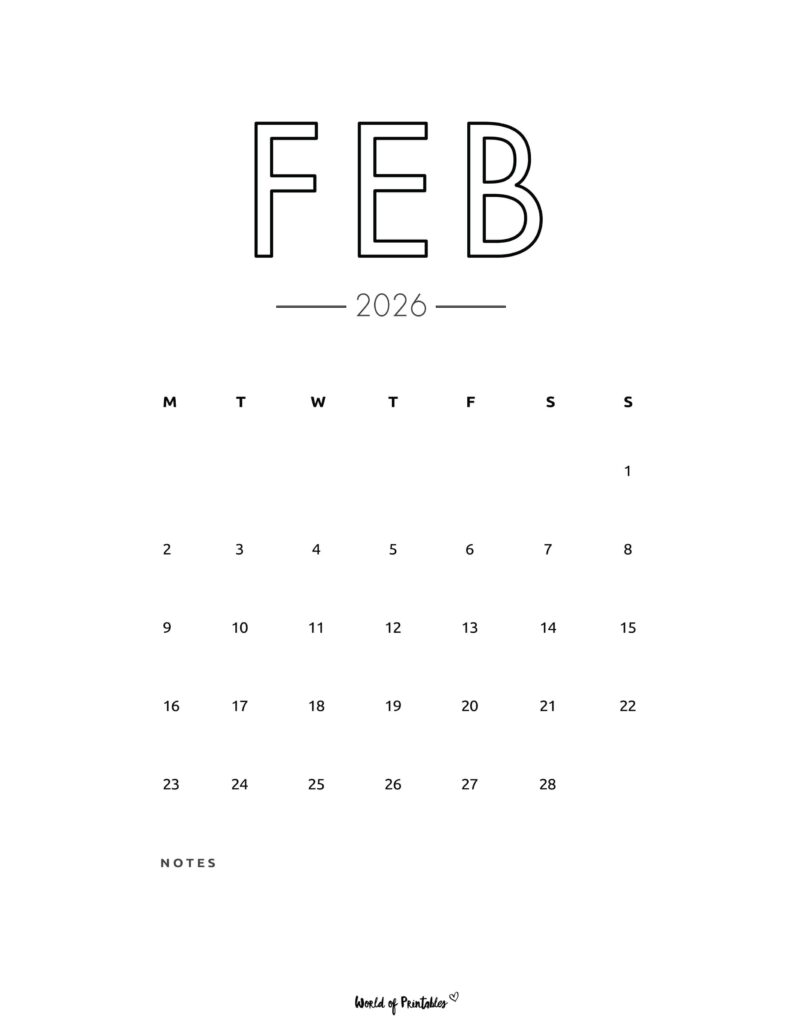 Printable February 2026 Calendar Design 70