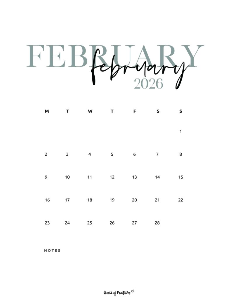 Printable February 2026 Calendar Design 71