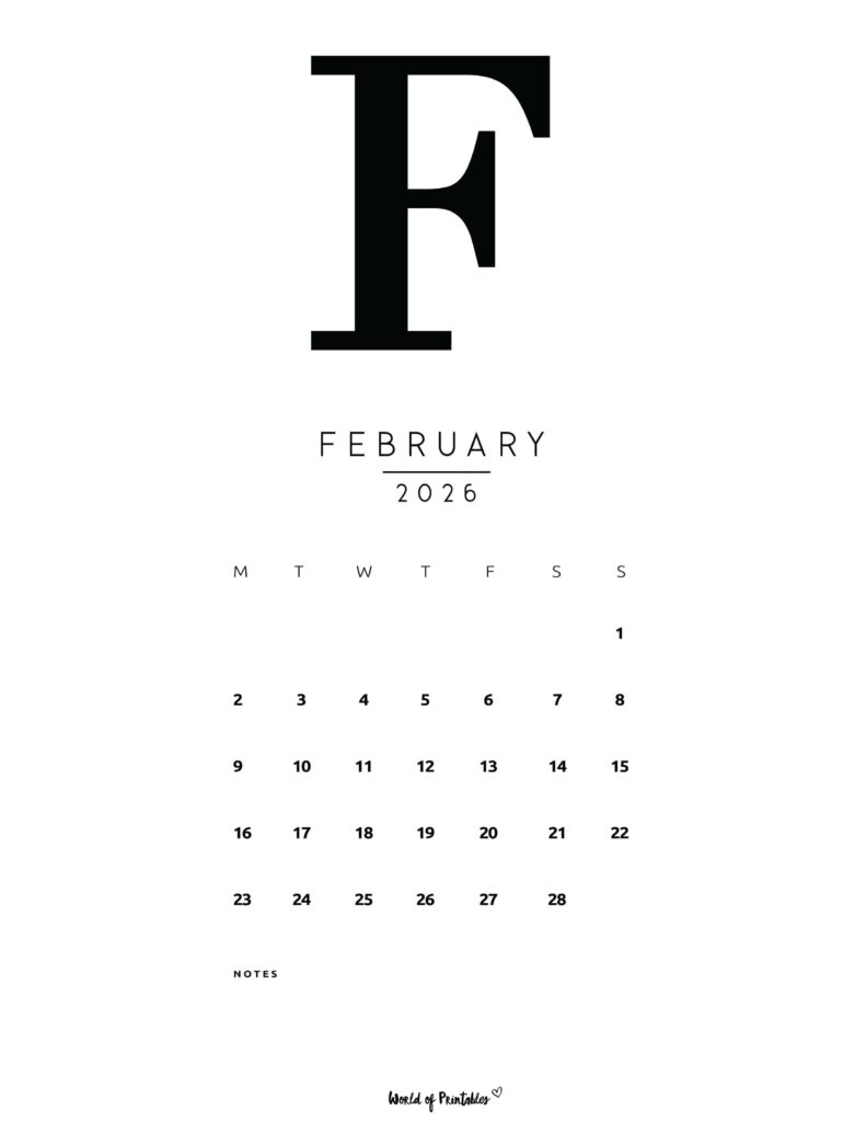 Printable February 2026 Calendar Design 73