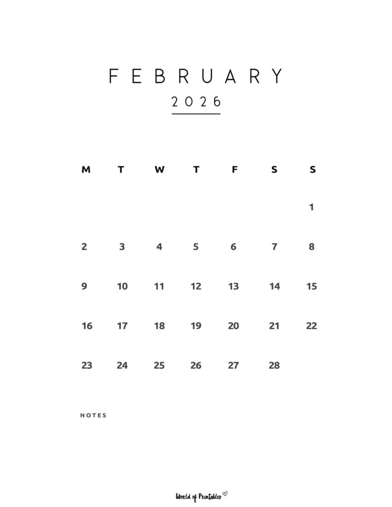 Printable February 2026 Calendar Design 74