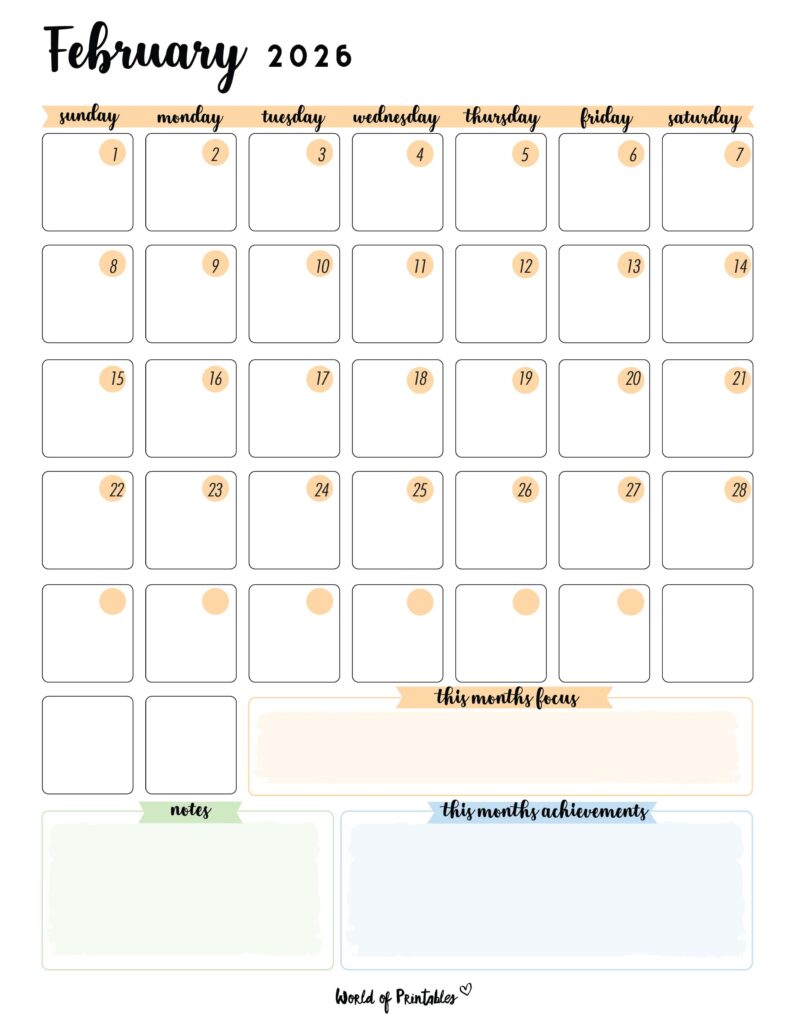 Printable February 2026 Calendar Design 91
