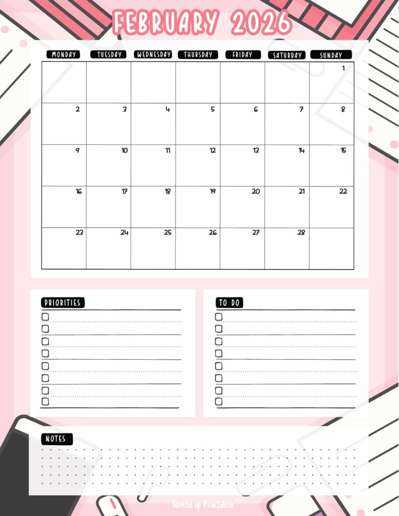 Printable February 2026 Calendar Design 94